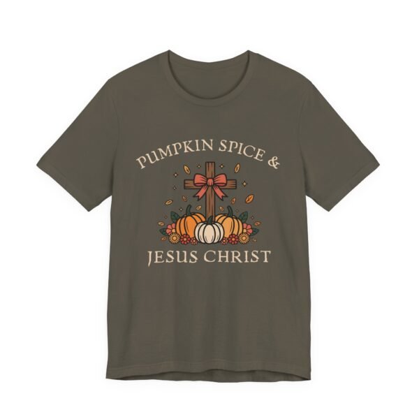 Pumpkin Spice and Jesus Christ - Bella Canvas Unisex T-shirt, Christian Fall Sweater, Faith & Coffee - Image 19