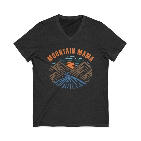 Mountain Mama Shirt - Bella Canvas Unisex V-Neck T-Shirt with Mountains, Stream & Sun Graphic, Outdoorsy Adventure Tee - Image 9