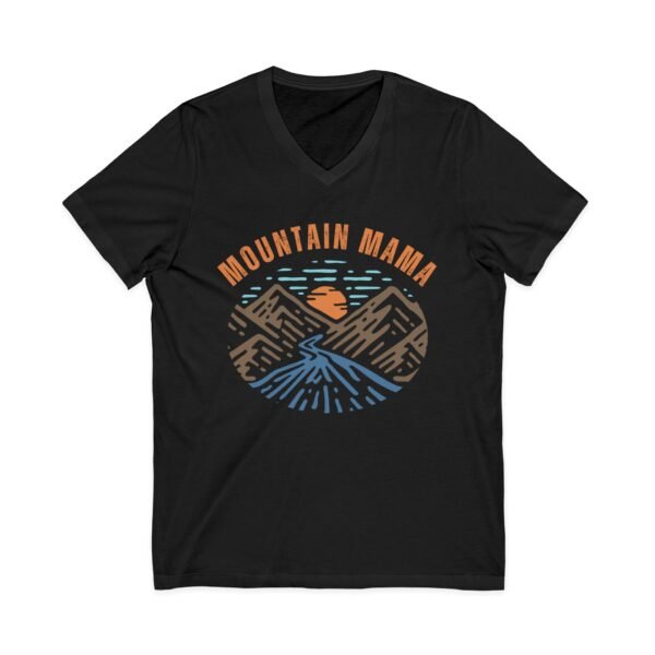 Mountain Mama Shirt - Bella Canvas Unisex V-Neck T-Shirt with Mountains, Stream & Sun Graphic, Outdoorsy Adventure Tee - Image 5