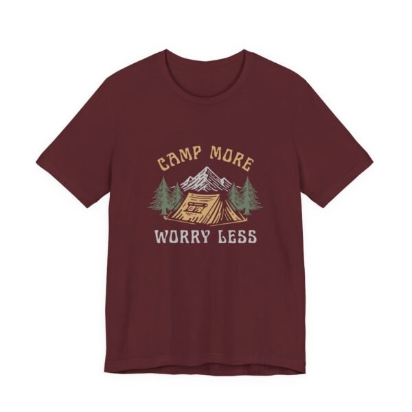 Camp More Worry Less Shirt - Bella Canvas Unisex Camping T-Shirt, Adventure Outdoor Tee with Mountains & Tent Design - Image 27