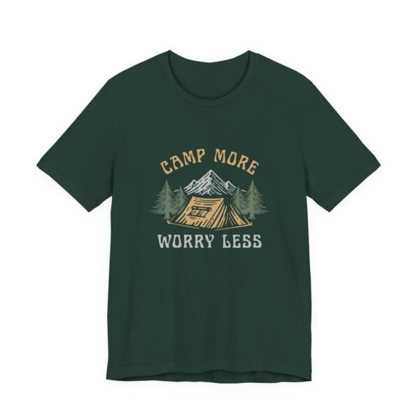 Camp More Worry Less Shirt - Bella Canvas Unisex Camping T-Shirt, Adventure Outdoor Tee with Mountains & Tent Design - Image 7
