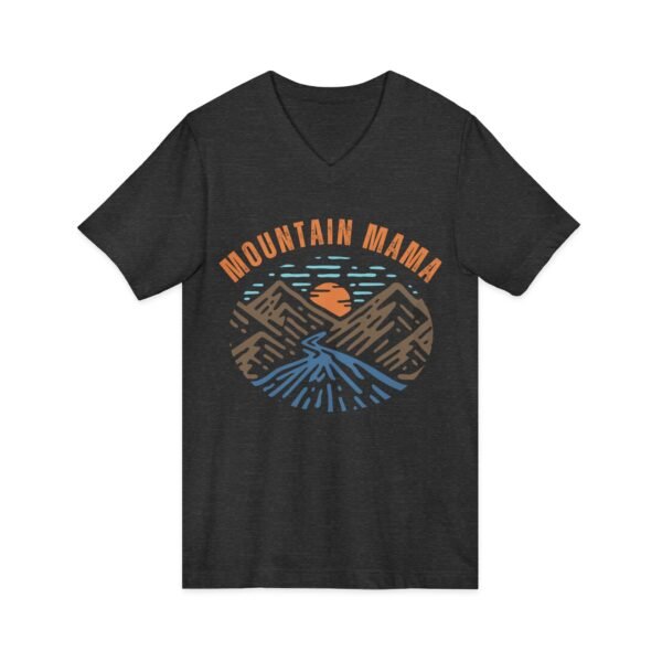 Mountain Mama Shirt - Bella Canvas Unisex V-Neck T-Shirt with Mountains, Stream & Sun Graphic, Outdoorsy Adventure Tee - Image 11