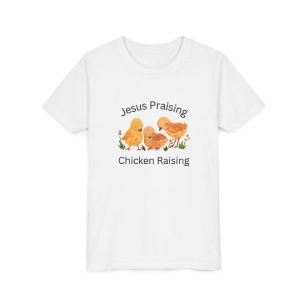 Jesus Praising Chicken Raising Youth Shirt - Kids Christian T-Shirt, Farm & Faith Graphic Tee by Kid Designer - Image 3