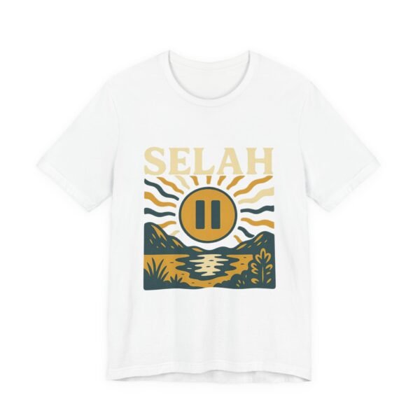 Selah Shirt - Bella Canvas Unisex Christian TShirt with Sunset Pause Button, Faith Inspired Graphic Tee - Image 3