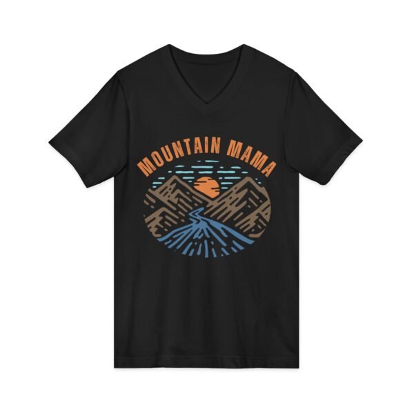 Mountain Mama Shirt - Bella Canvas Unisex V-Neck T-Shirt with Mountains, Stream & Sun Graphic, Outdoorsy Adventure Tee - Image 7
