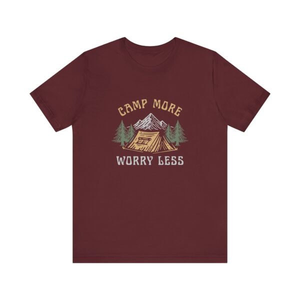 Camp More Worry Less Shirt - Bella Canvas Unisex Camping T-Shirt, Adventure Outdoor Tee with Mountains & Tent Design - Image 25