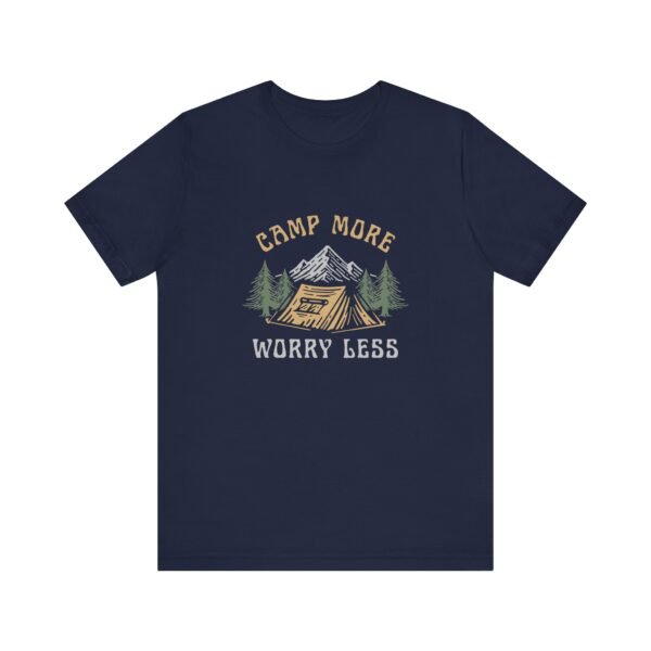 Camp More Worry Less Shirt - Bella Canvas Unisex Camping T-Shirt, Adventure Outdoor Tee with Mountains & Tent Design - Image 21
