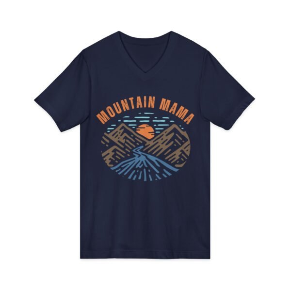 Mountain Mama Shirt - Bella Canvas Unisex V-Neck T-Shirt with Mountains, Stream & Sun Graphic, Outdoorsy Adventure Tee - Image 15