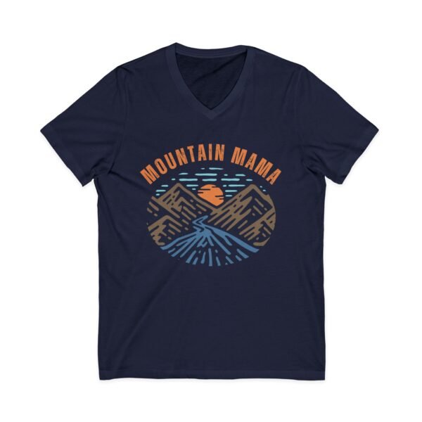 Mountain Mama Shirt - Bella Canvas Unisex V-Neck T-Shirt with Mountains, Stream & Sun Graphic, Outdoorsy Adventure Tee - Image 13