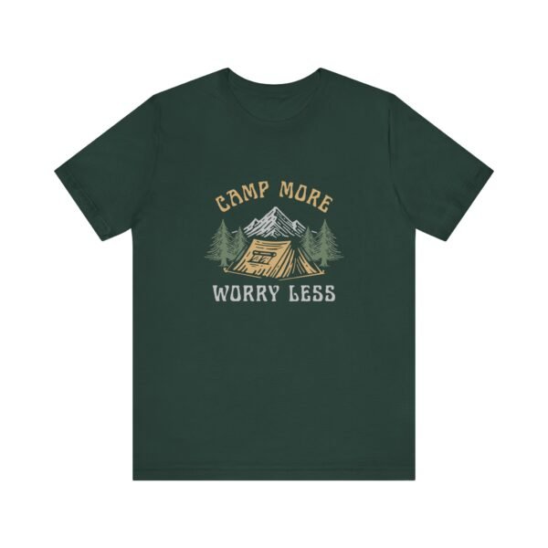 Camp More Worry Less Shirt - Bella Canvas Unisex Camping T-Shirt, Adventure Outdoor Tee with Mountains & Tent Design - Image 5
