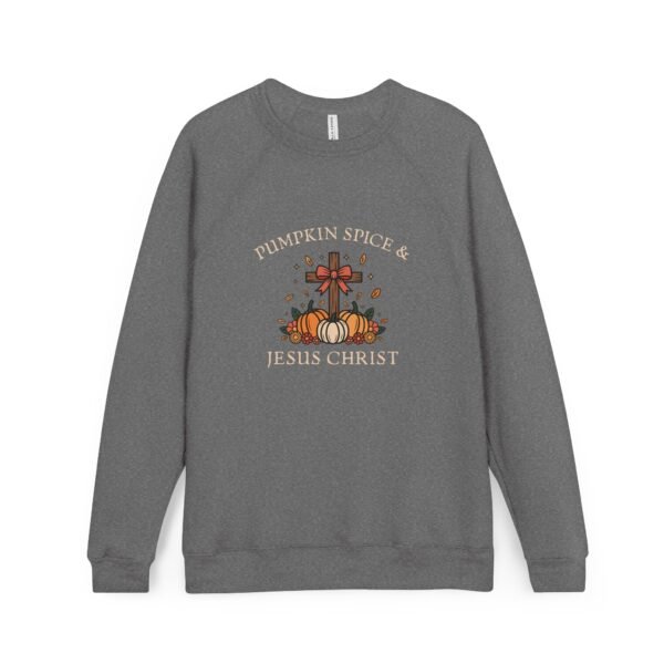 Pumpkin Spice And Jesus Christ Sweatshirt - Bella  Canvas Unisex Raglan Fleece, Christian Fall Sweater, Faith & Coffee Crewneck - Image 5