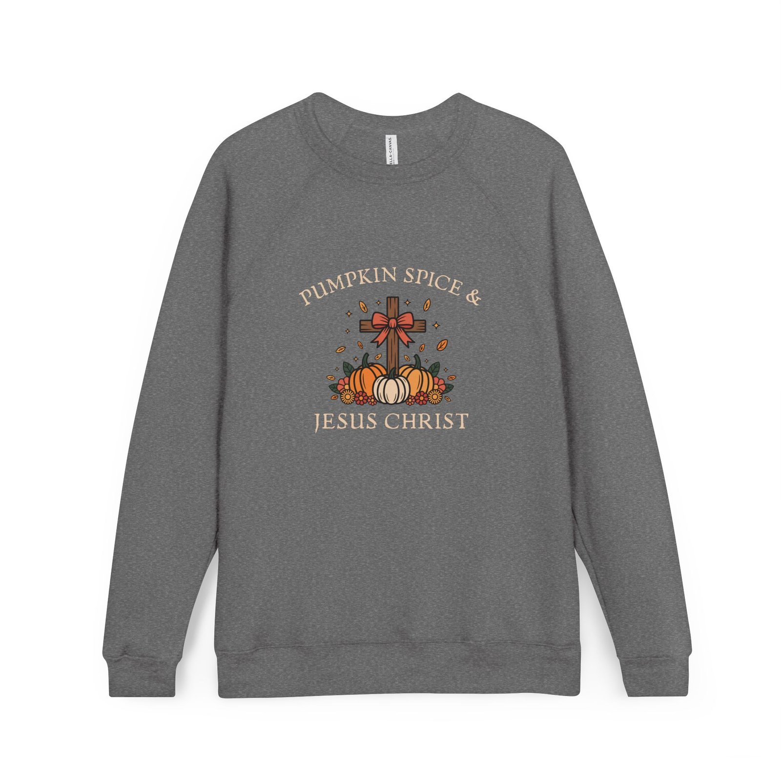 Pumpkin Spice And Jesus Christ Sweatshirt - Bella Canvas Unisex Raglan Fleece, Christian Fall Sweater, Faith & Coffee Crewneck - Image 3