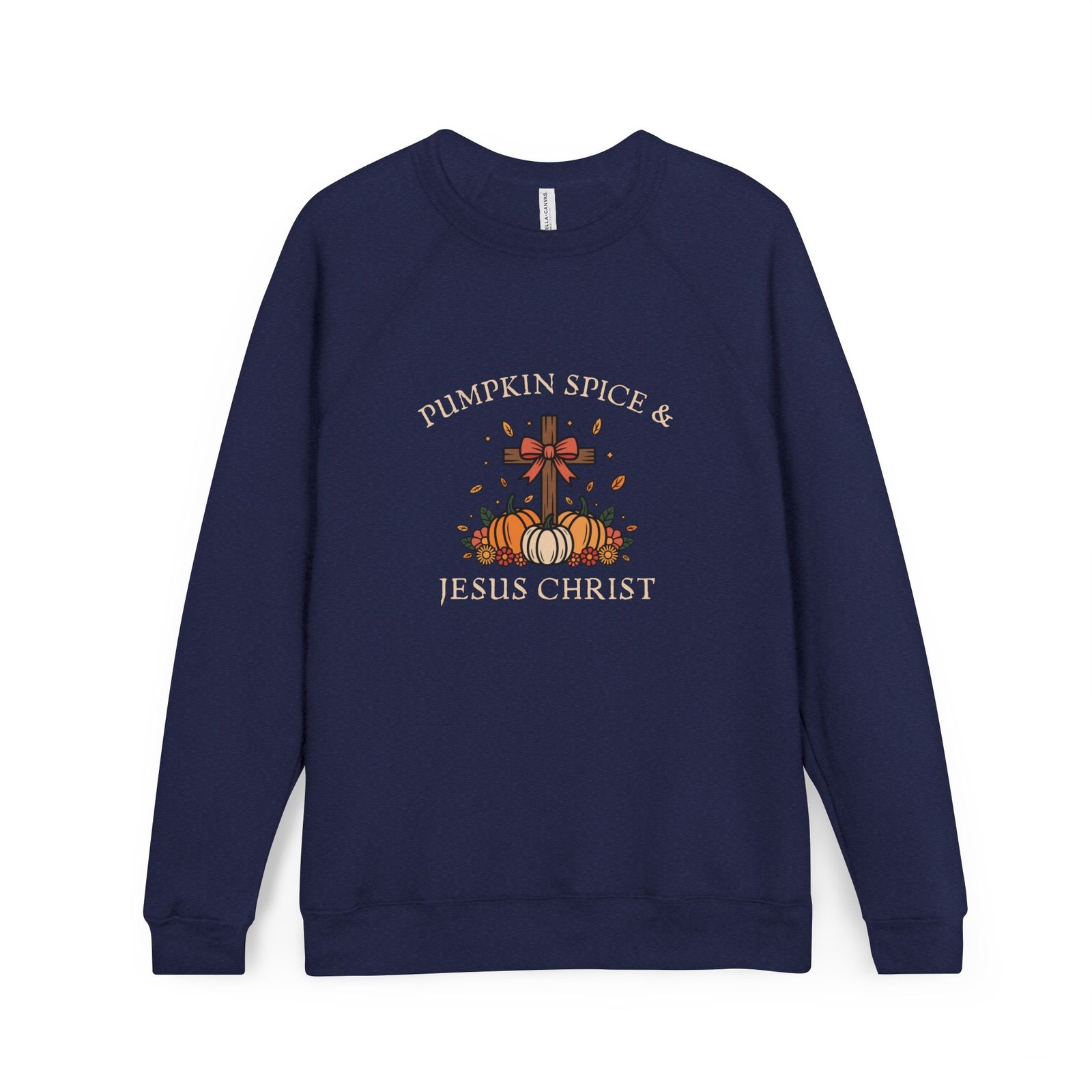 Pumpkin Spice And Jesus Christ Sweatshirt - Bella Canvas Unisex Raglan Fleece, Christian Fall Sweater, Faith & Coffee Crewneck - Image 4