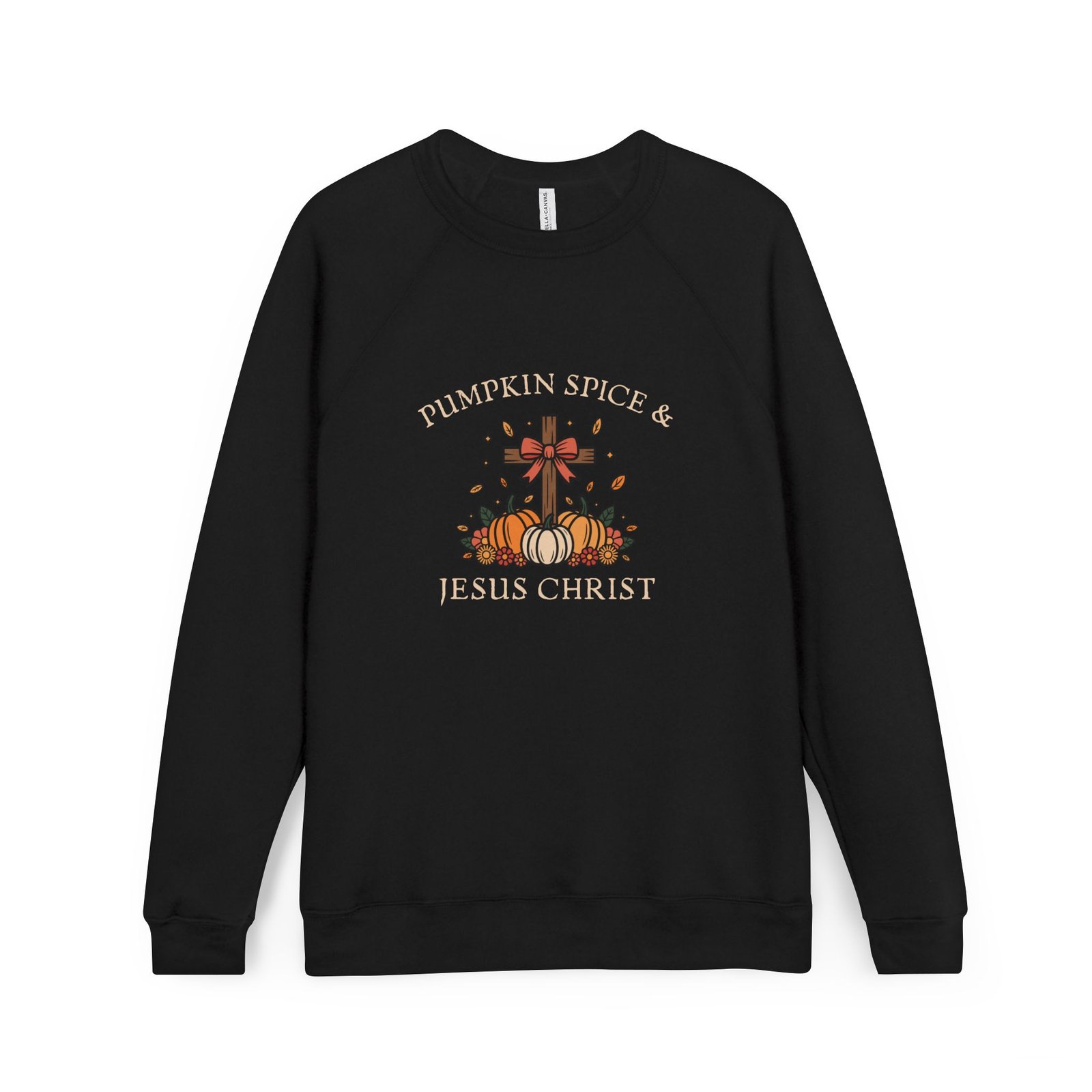 Pumpkin Spice And Jesus Christ Sweatshirt - Bella Canvas Unisex Raglan Fleece, Christian Fall Sweater, Faith & Coffee Crewneck - Image 2