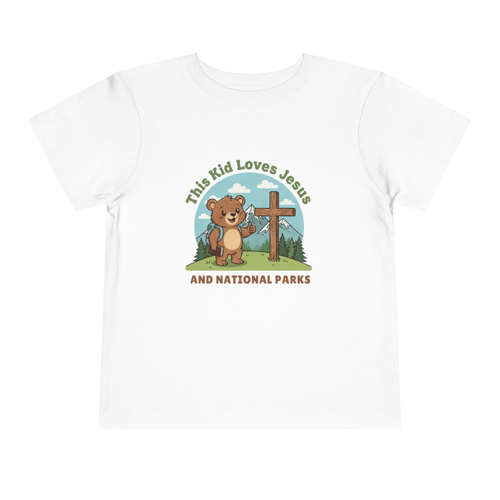 This Kid Loves Jesus and National Parks Toddler T-Shirt - Christian Adventure Shirt with Bear & Mountains, Outdoor Kids Tee - Image 2