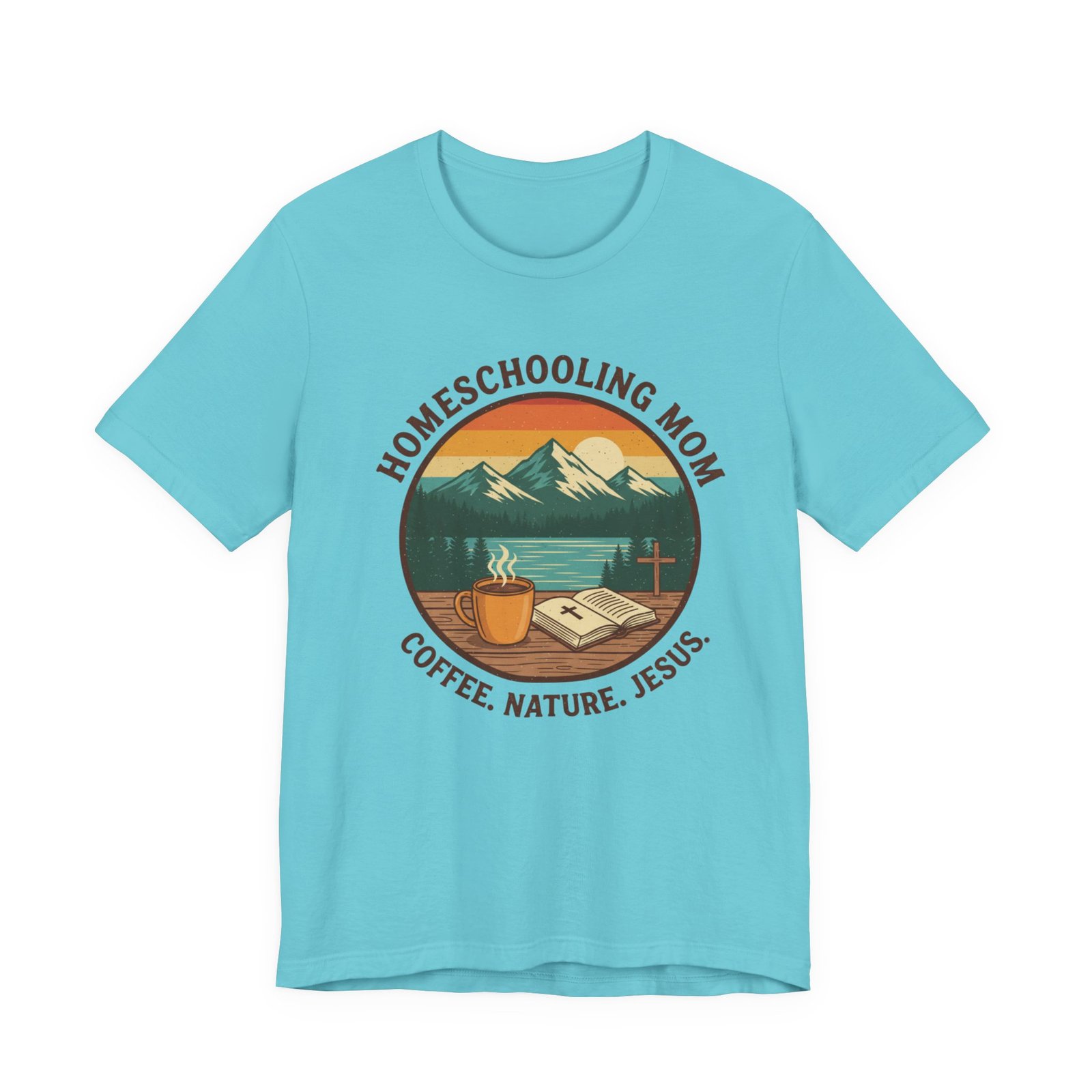Homeschooling Mom Coffee Nature Jesus Shirt - Bella + Canvas Unisex Christian Homeschool Tee, Faith & Outdoors Shirt for Moms - Image 11