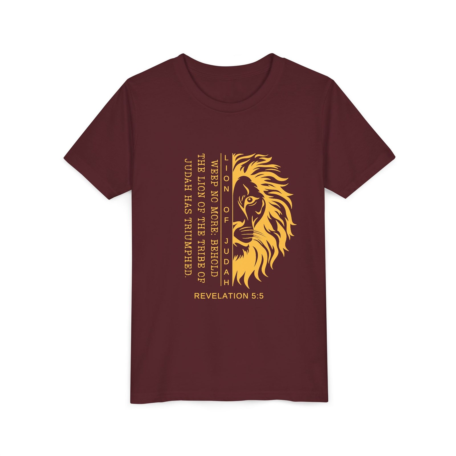 Lion of Judah Youth Shirt - Christian T-Shirt, Revelation 5:5, Kids Faith Tee for School, Homeschool & Youth Groups
