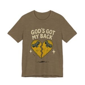 Gods Got My Back Shirt - Bella Canvas Unisex Christian T-Shirt with Broken Skateboard Heart, Faith Inspired Graphic Tee
