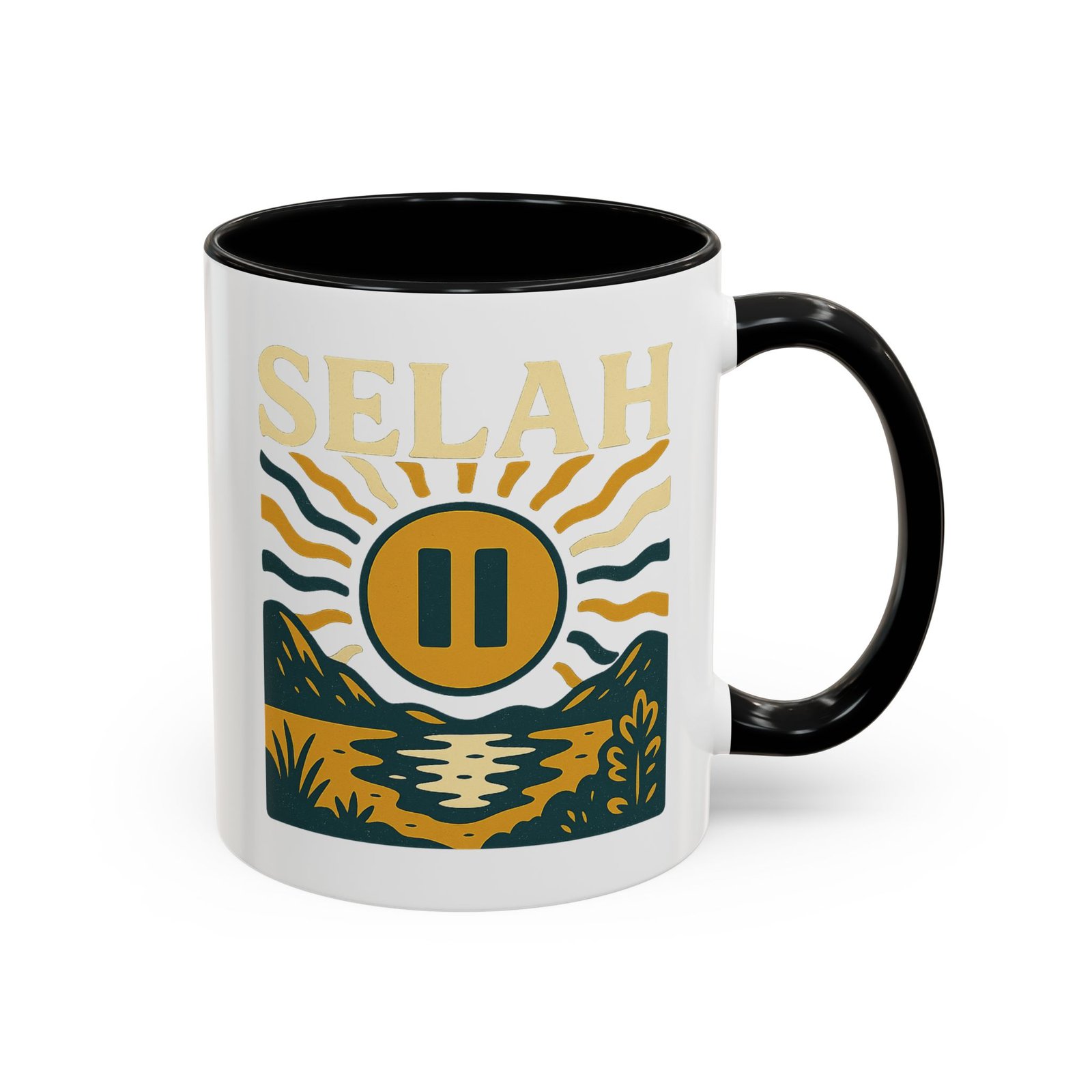 Selah Sunrise Coffee Mug — 11/15oz Accent Ceramic Mug with Pause Symbol and Scenic Nature Design