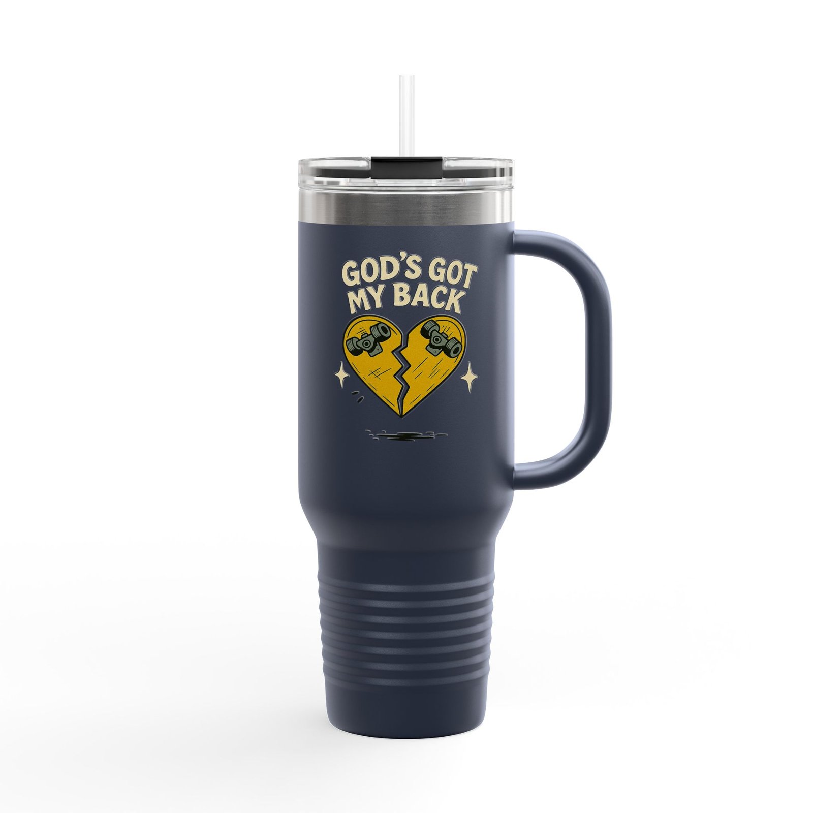 40oz Insulated Travel Mug — Broken Skateboard Heart “God's Got My Back” Design - Image 9
