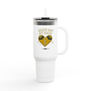 40oz Insulated Travel Mug — Broken Skateboard Heart “God's Got My Back” Design