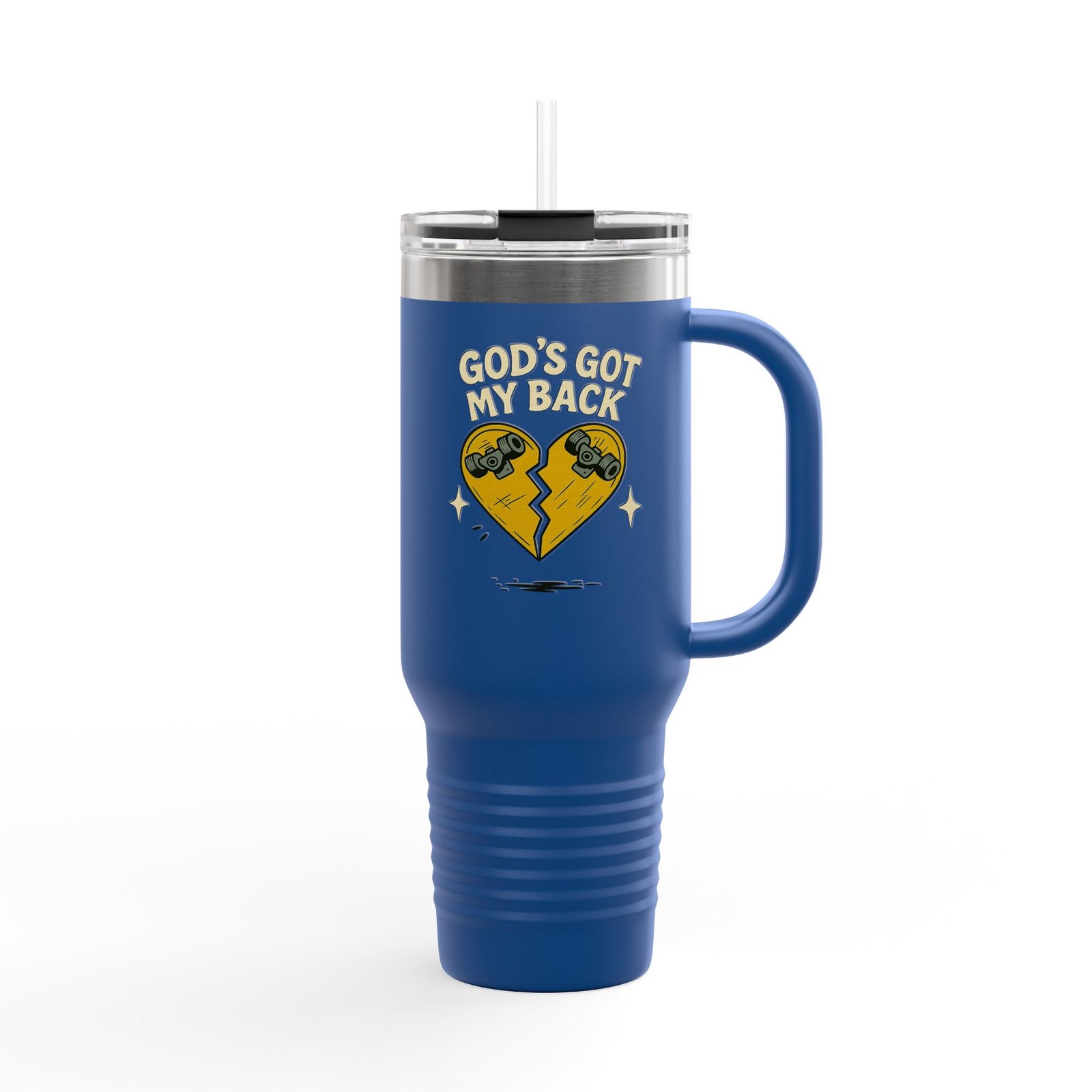 40oz Insulated Travel Mug — Broken Skateboard Heart “God's Got My Back” Design - Image 8